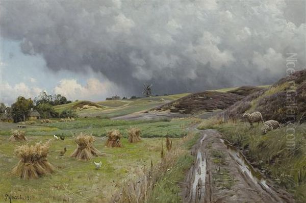 The Corn Stooks Oil Painting by Peder Mork Monsted
