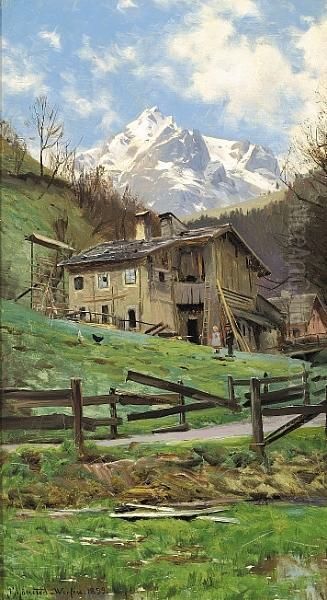 Alpine Landscape Oil Painting by Peder Mork Monsted
