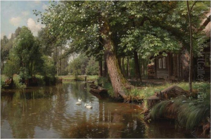 Punting On The River Oil Painting by Peder Mork Monsted