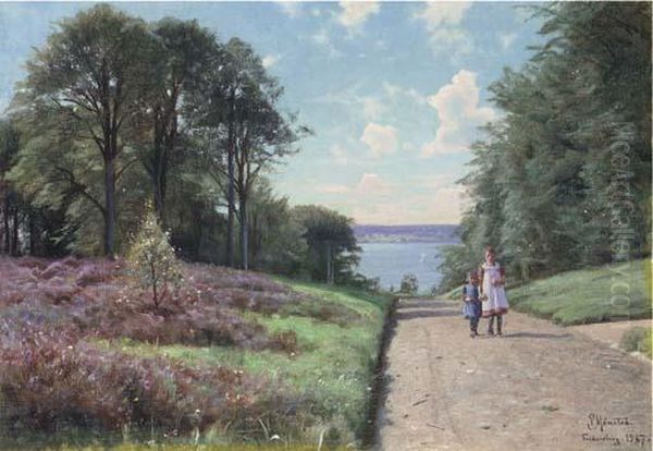 An Afternoon Stroll, Fredensborg Oil Painting by Peder Mork Monsted
