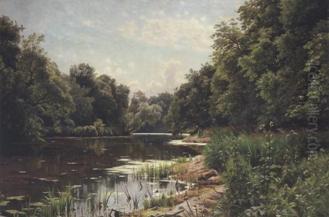 Tranquil River Oil Painting by Peder Mork Monsted
