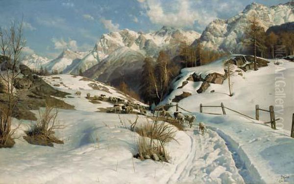 An Alpine Pass At Ardez Oil Painting by Peder Mork Monsted