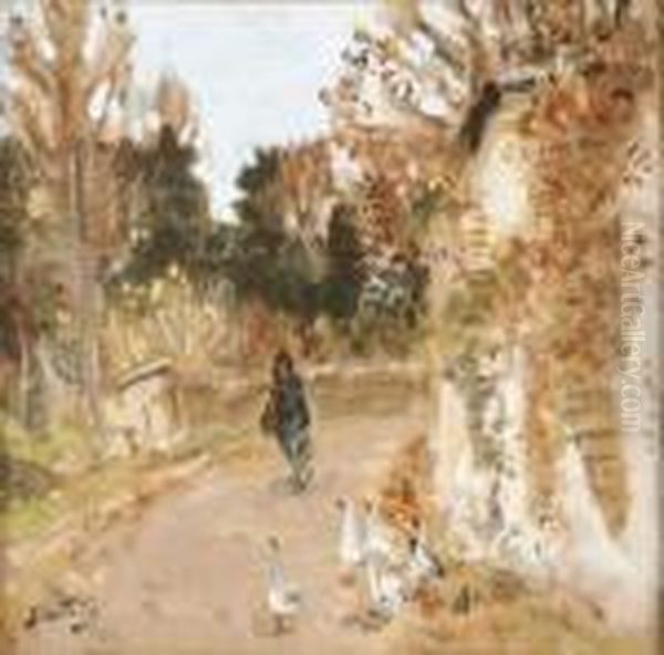 La Gardienne D'oies Oil Painting by Pierre Eugene Montezin