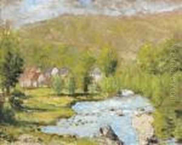 Village Sur La Riviere
 Huile Sur Panneau, Signee En Bas A Gauche Oil Painting by Pierre Eugene Montezin