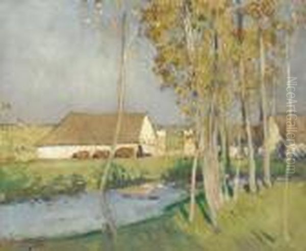 La Ferme Pres Du Ruisseau Oil Painting by Pierre Eugene Montezin