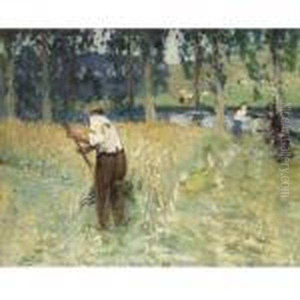 La Fenaison Oil Painting by Pierre Eugene Montezin