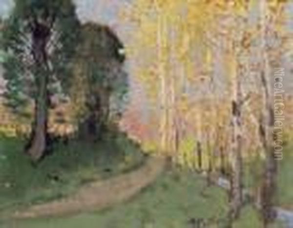 Chemin Aux Peupliers Oil Painting by Pierre Eugene Montezin