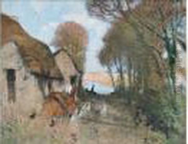 Maisons A Labonde Oil Painting by Pierre Eugene Montezin
