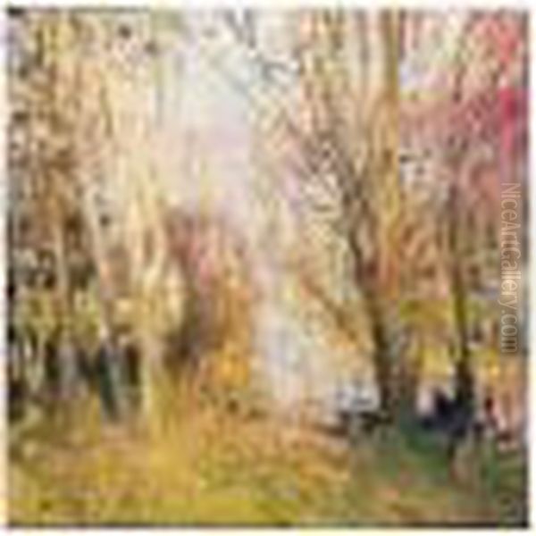 Automne : Pecheur Sur La Riviere Oil Painting by Pierre Eugene Montezin