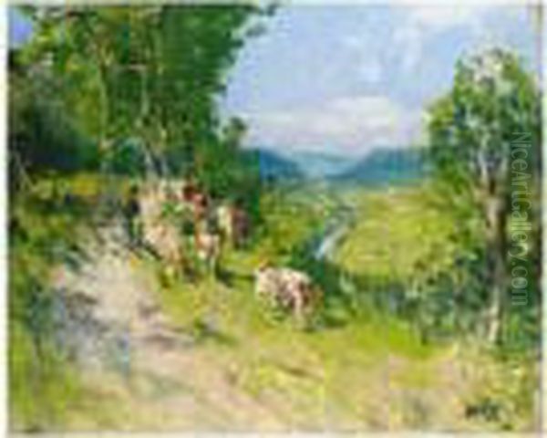 Le Retour Du Troupeau Oil Painting by Pierre Eugene Montezin