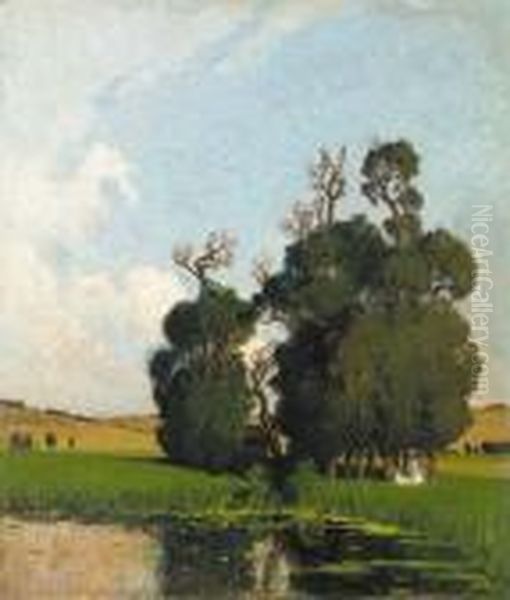 Le Dejeuner Devant Le Lac Oil Painting by Pierre Eugene Montezin