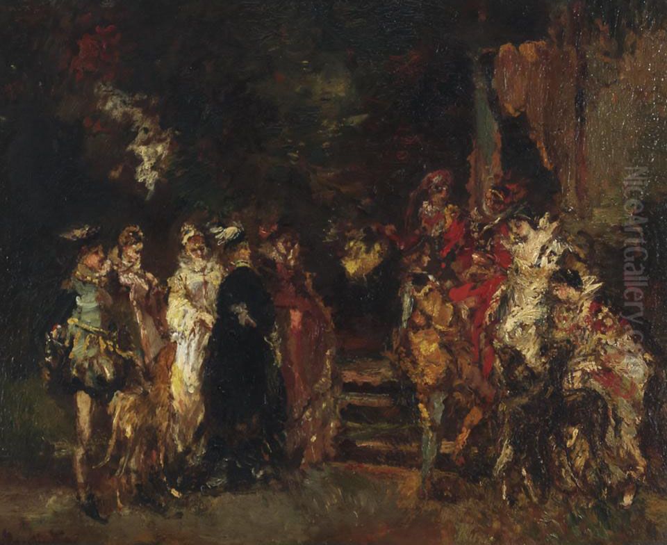 Elegants And Dogs In A Parkland Oil Painting by Adolphe Joseph Thomas Monticelli