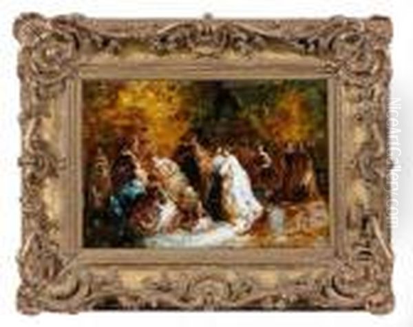 Assemblee Galante Dans Un Parc Oil Painting by Adolphe Joseph Thomas Monticelli