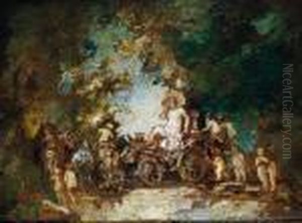 Char Avec Femme Et Enfants Oil Painting by Adolphe Joseph Thomas Monticelli