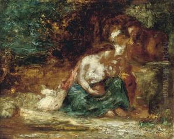 A Family Resting In A Landscape Oil Painting by Adolphe Joseph Thomas Monticelli