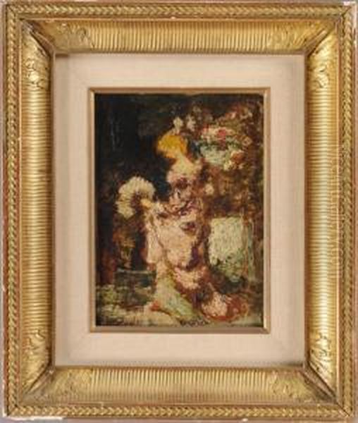 Jeune Femme A L'eventail Oil Painting by Adolphe Joseph Thomas Monticelli
