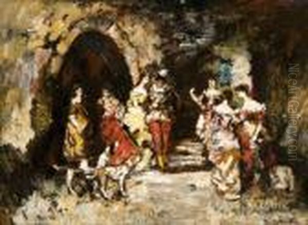 Scene Galante Pres Des Ruines Oil Painting by Adolphe Joseph Thomas Monticelli