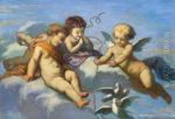 Angelots Oil Painting by Adolphe Joseph Thomas Monticelli