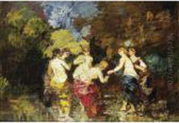 Six Baigneuses Oil Painting by Adolphe Joseph Thomas Monticelli