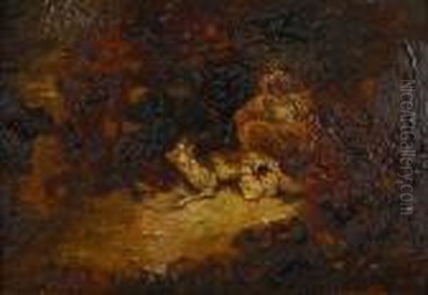 Seated Figures Oil Painting by Adolphe Joseph Thomas Monticelli