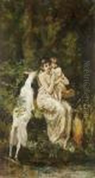 Repos Au Bord De L'eau Oil Painting by Adolphe Joseph Thomas Monticelli