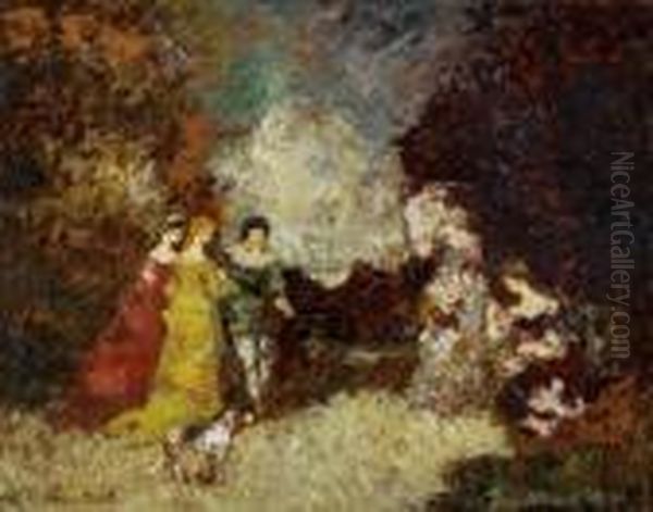 La Promenade Oil Painting by Adolphe Joseph Thomas Monticelli