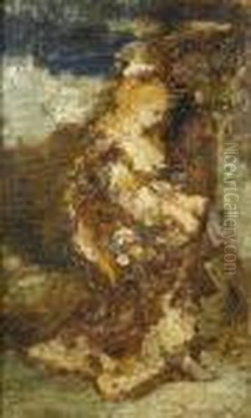 Seated Lady Oil Painting by Adolphe Joseph Thomas Monticelli