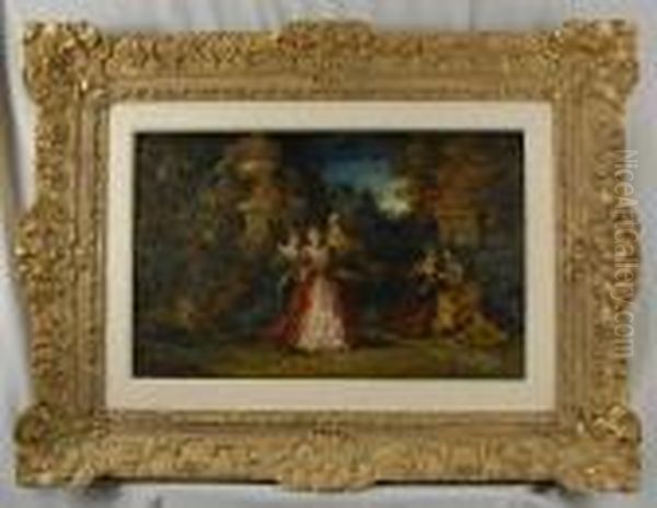 Walk In The Garden Oil Painting by Adolphe Joseph Thomas Monticelli