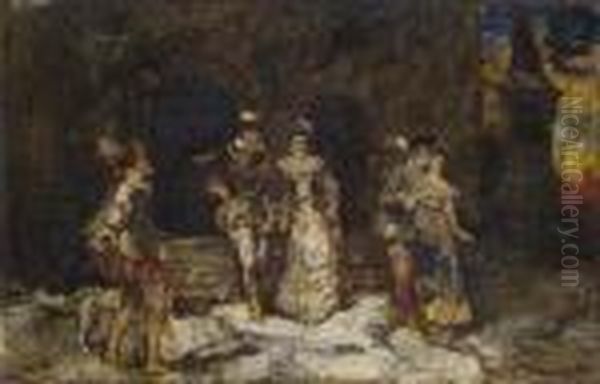 Sortie De Bal Oil Painting by Adolphe Joseph Thomas Monticelli