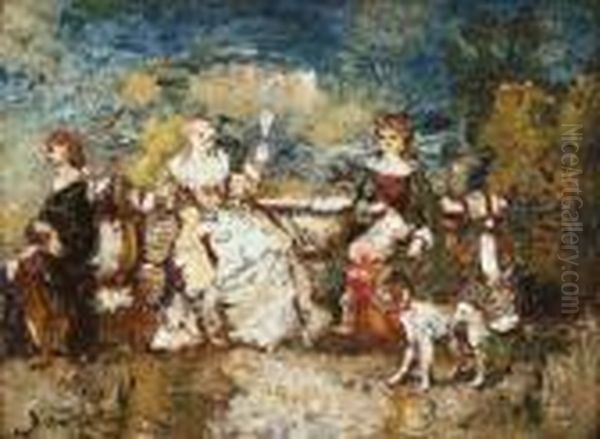 Trois Femmes A La Fontaine. Oil Painting by Adolphe Joseph Thomas Monticelli