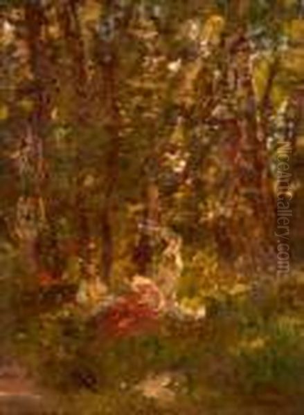 Le Dejeuner En Foret Oil Painting by Adolphe Joseph Thomas Monticelli