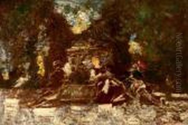 Le Repos Autour De La Vasque Oil Painting by Adolphe Joseph Thomas Monticelli