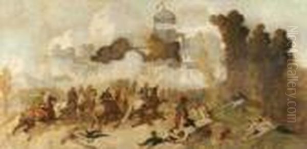 Prise De Ponte Di Magenta, Le 4 Juin 1859, Par La Division Dugeneral Vinoy. Oil Painting by Adolphe Joseph Thomas Monticelli