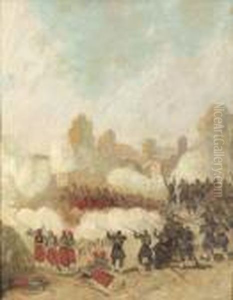 Attaque Du Bourg De Magenta Oil Painting by Adolphe Joseph Thomas Monticelli