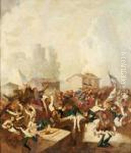 Combat De Palestro Le 31 Mai 1859. Oil Painting by Adolphe Joseph Thomas Monticelli