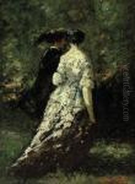 A Woodland Stroll Oil Painting by Adolphe Joseph Thomas Monticelli
