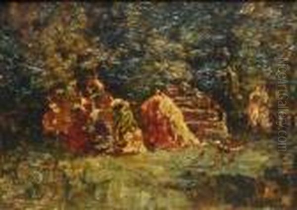 Scene Galante Oil Painting by Adolphe Joseph Thomas Monticelli