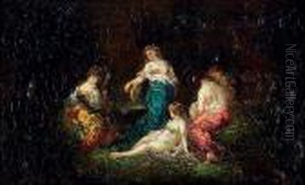 Courtisanes Au Jardin Oil Painting by Adolphe Joseph Thomas Monticelli