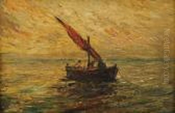 Barque De Peche Oil Painting by Adolphe Joseph Thomas Monticelli