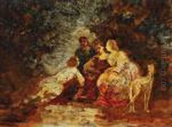 Reunion Dans Un Parc Oil Painting by Adolphe Joseph Thomas Monticelli