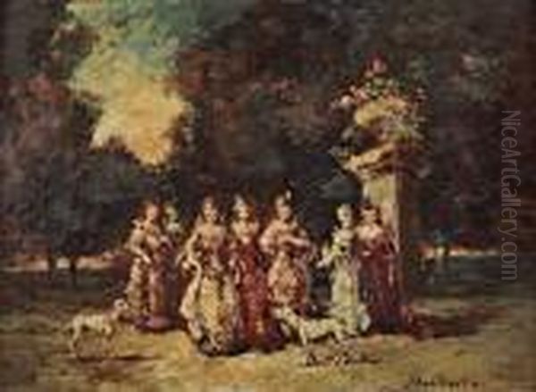 Promenade Dans Le Parc Oil Painting by Adolphe Joseph Thomas Monticelli