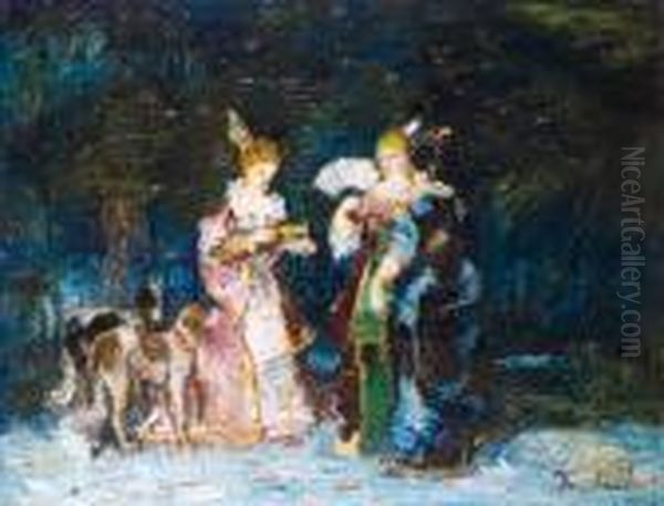 Femmes Au Bal Oil Painting by Adolphe Joseph Thomas Monticelli