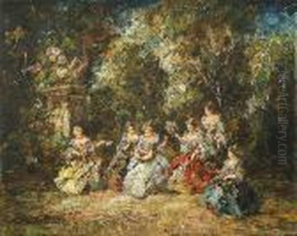 Music In The Garden Oil Painting by Adolphe Joseph Thomas Monticelli