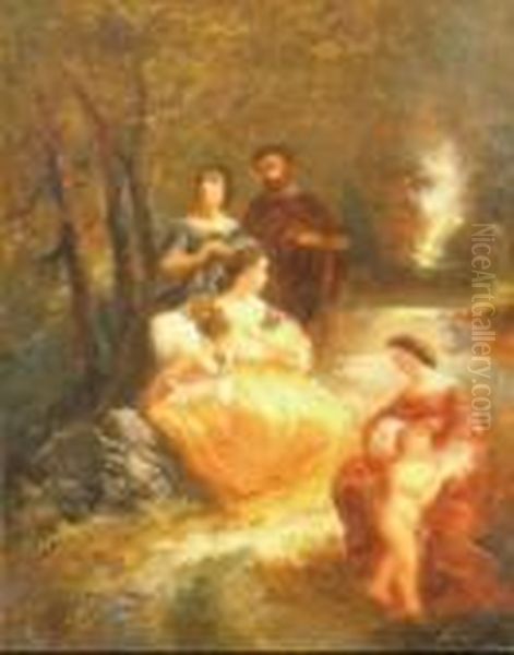 Reunion En Foret Oil Painting by Adolphe Joseph Thomas Monticelli