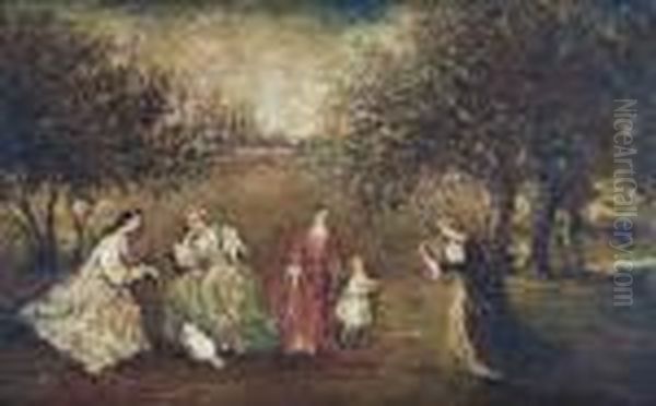 Elegante Partie Im Park. Oil Painting by Adolphe Joseph Thomas Monticelli