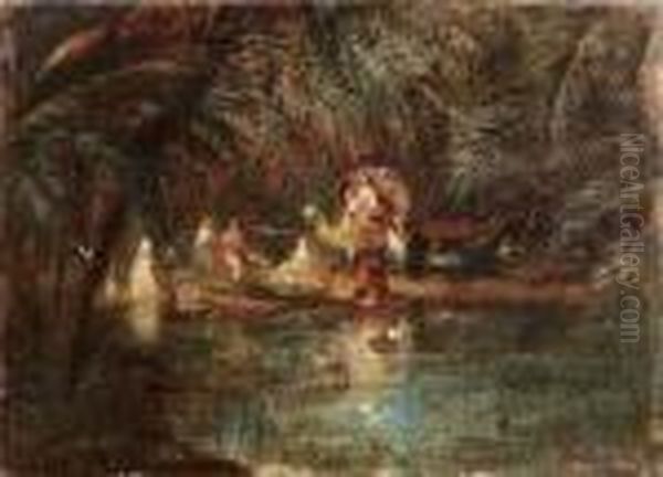 Nell'oasi Oil Painting by Adolphe Joseph Thomas Monticelli