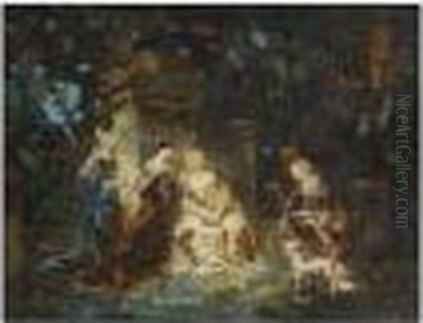 Quatre Femmes Dans Un Jardin Oil Painting by Adolphe Joseph Thomas Monticelli