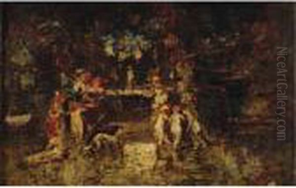 Fete Dans Le Parc Oil Painting by Adolphe Joseph Thomas Monticelli