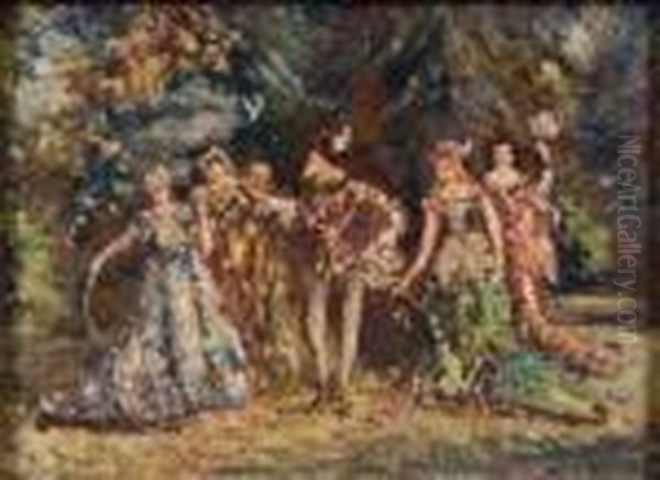 Mephisto Und Vier Elegante Damen Im Park Oil Painting by Adolphe Joseph Thomas Monticelli
