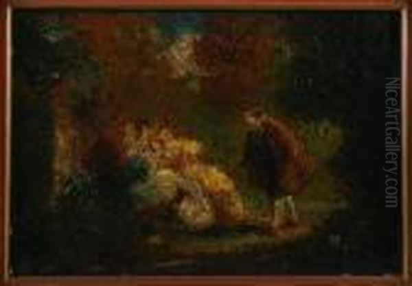 Vier Figuren Im Park Oil Painting by Adolphe Joseph Thomas Monticelli